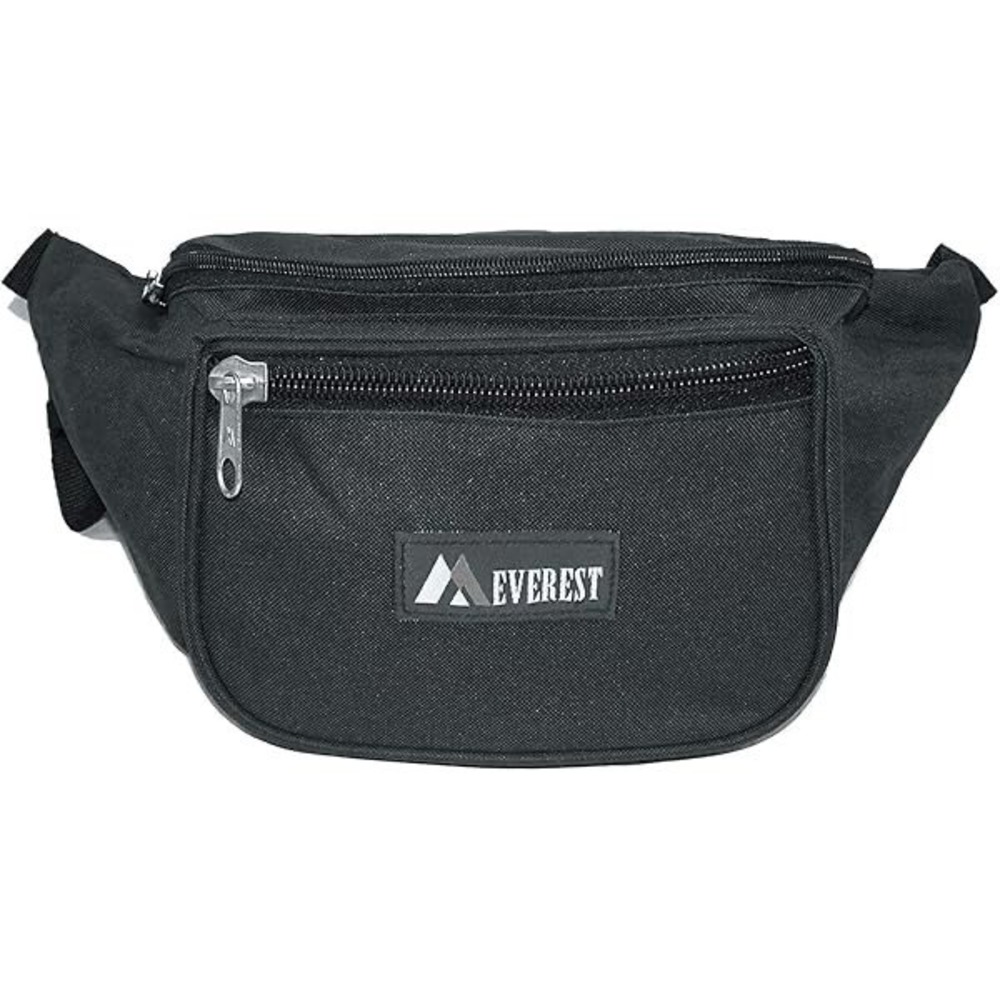 Everest Black Waist Bag Fanny Pack Travel Hip Pouch Zip Pockets Adjustable Strap